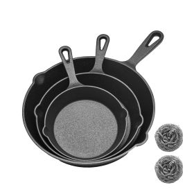 WANGYUANJI Cast Iron Grill Pan Set, 6.3INCH 7.9INCH 9.8INCH, Uncoated Skillet with Handle, Multifunctional for Home Use, Outdoor Camping Grill, S