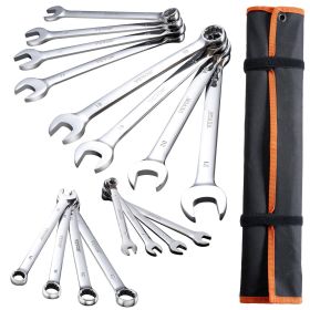 Combination Wrench Set, 25-Piece Open End Wrench Set with Roll-up Pouch, Carbon Steel Wrench Set Metric 6 mm to 32 mm, Ideal for General Househol