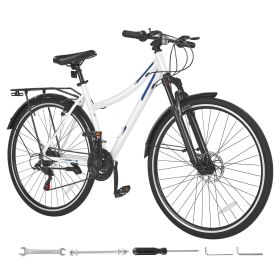 Hybrid Bike, Lightweight Aluminum Frame Bike, 700c Wheel Men and Women Hybrid Bicycle, Step-Through Adult Urban City Commuter Bikes