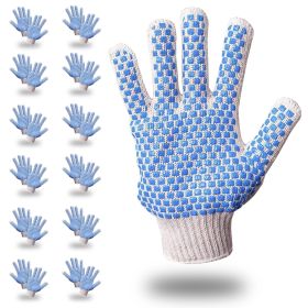Pack of 288 String Knit Gloves with Blue Blocks on Two Sides L size Knitted Cotton Polyester Gloves for General Purpose. Protective Gloves with B
