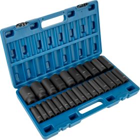 VEVOR Impact Socket Set 26 Piece Impact Sockets, Deep Socket, 6-Point Sockets, Rugged Construction, Cr-V, With A Storage Cage (Option: Default)