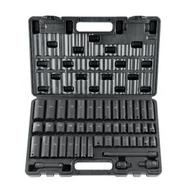 VEVOR Rive Impact Socket Set, 48 Piece Socket Set SAE  & Metric 8-22mm 6 Point Cr-V Drive Extension Bar Universal Joint & Power Drill Adapter Inc (Option: Default)