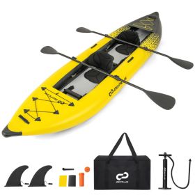 Inflatable 2-person Kayak Set with Aluminium Oars and Repair Kit (Color: Yellow)